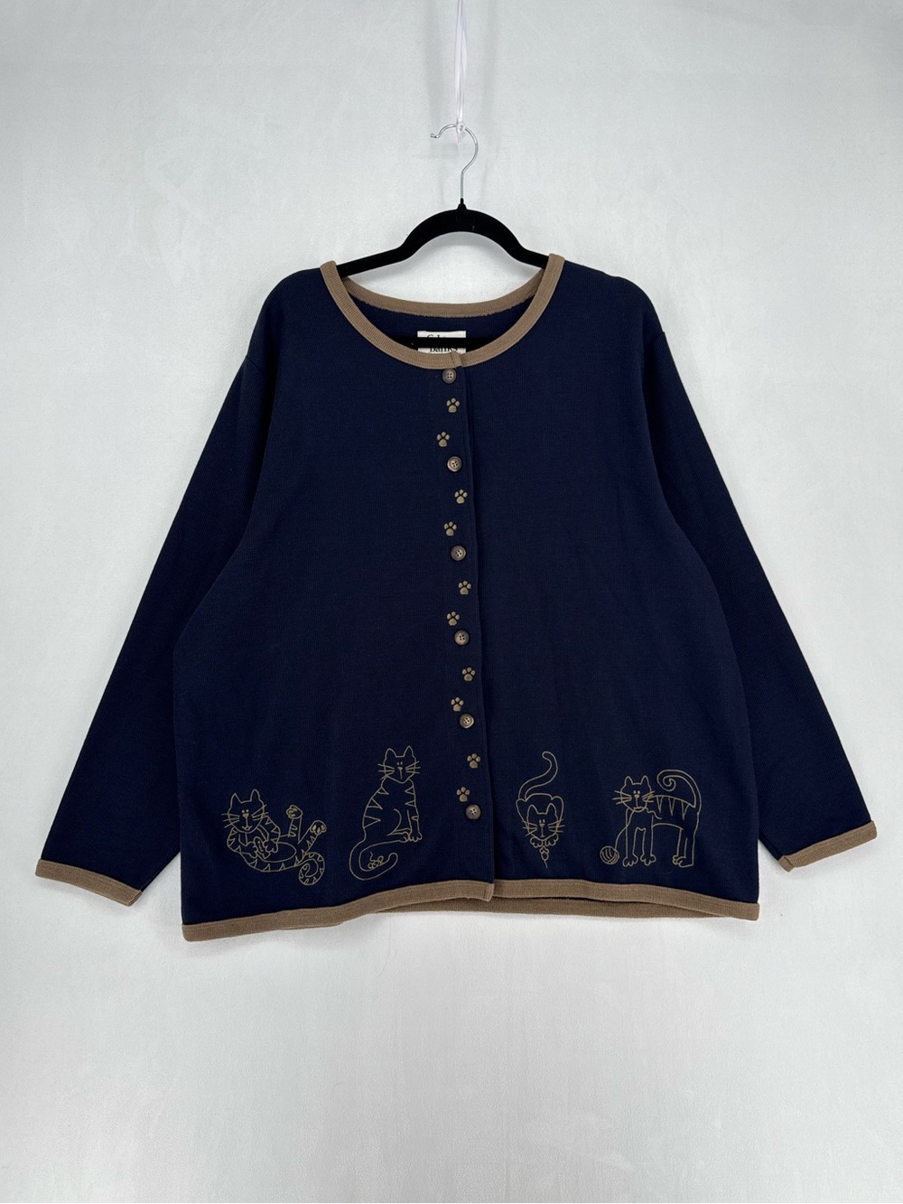 NWT Christopher & Banks Navy/Cream Cat Sweater Size 2X Snap Closure